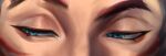  1boy blue_eyes close-up eye_focus eye_reflection eyelashes highres league_of_legends looking_to_the_side monkae_(m0nkaeee) rakan_(league_of_legends) red_hair reflection solo 