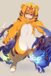  1boy 1girl animal_costume animal_ears animal_hood breasts brown_eyes brown_hair echo_(circa) fate/grand_order fate_(series) fujimura_taiga hessian_(fate) hood jaguarman_(fate) lobo_(fate) open_mouth shoes short_hair sneakers wolf 