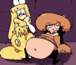 animated belly bloat cheese dairy_products dranthule duo female female/female food food_creature fungus humanoid mushroom pizza pizza_tower potbelly princess_cheese stuffing tower