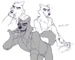 anthro belt bodily_fluids canid canine canis clothing cum cum_in_mouth cum_inside cum_on_face cum_on_feet cum_on_penis cum_on_tongue dreamworks duo feet fellatio foot_fetish foot_play footjob genital_fluids genitals grin hi_res humanoid licking male male/male mammal mofu_(artist) mr._wolf_(the_bad_guys) open_mouth oral penile penis penis_lick saliva sex smile tail the_bad_guys tongue tongue_out wolf
