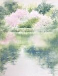  bush day grasslands highres lake original painting_(medium) reflection reflective_water scenery sunlight traditional_media tree water watercolor_(medium) yu_grassbird 