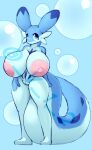 absurd_res anthro areola big_breasts blue_body blue_skin breasts chillet dibujosv12 digital_media_(artwork) female hi_res looking_at_viewer nipples nude pal_(species) palworld pocketpair simple_background solo