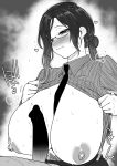  1boy 1girl absurdres between_breasts blush breasts breasts_apart breasts_out censored collared_shirt curvy dress_shirt erection greyscale hair_between_eyes hanging_breasts hetero highres huge_breasts imminent_paizuri kaiman_garupan large_areolae large_breasts long_hair looking_at_penis mature_female monochrome necktie necktie_between_breasts nijisanji nipples no_bra nude official_alternate_costume open_clothes open_shirt paizuri_invitation penis puffy_nipples sagging_breasts semi-rimless_eyewear shirayuki_tomoe shirt simple_background smile steaming_body sweat twitching_penis unbuttoned unbuttoned_shirt upper_body virtual_youtuber 