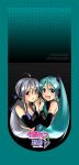  :d ahoge aqua_hair bare_shoulders blue_eyes blush breasts caffein cleavage commentary_request detached_sleeves hatsune_miku highres holding interlocked_fingers long_hair long_sleeves looking_at_viewer medium_breasts multiple_girls open_mouth ponytail shirt silver_hair sleeveless sleeveless_shirt smile tareme twintails upper_body very_long_hair vocaloid voyakiloid yowane_haku 