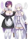  alternate_costume alternate_hair_length alternate_hairstyle apron black_dress black_ribbon blunt_bangs breasts bright_pupils cleavage clothing_cutout commentary_request cosplay detached_collar detached_sleeves dress elf emilia_(re:zero) emilia_(re:zero)_(cosplay) enmaided fern_(sousou_no_frieren) flower flower_knot frieren gem green_eyes green_gemstone grey_hair hair_flower hair_ornament highres komainu_(yamaha1997) long_hair long_sleeves maid maid_headdress neck_ribbon overskirt parted_bangs pointy_ears purple_eyes purple_ribbon ram_(re:zero) ram_(re:zero)_(cosplay) ribbon rose roswaal_mansion_maid_uniform short_eyebrows short_hair shoulder_cutout small_breasts sousou_no_frieren thighhighs thought_bubble translation_request white_apron white_background white_dress white_flower white_pupils white_rose white_thighhighs wide_sleeves x_hair_ornament 