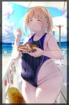  1girl absurdres blurry blurry_background blush closed_mouth commentary_request cowboy_shot dot_nose fat highleg highleg_one-piece_swimsuit highleg_swimsuit highres medium_hair original shiori_(plzcallmeshiori) solo swimsuit tareme thick_thighs thighs 