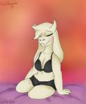  anthro blush boss_monster bra breasts caprine cleavage clothed clothing female fur goat goatboyalex horn mammal partially_clothed simple_background slightly_chubby solo toriel undertale underwear video_games white_fur 