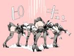  ass bent_over black_dress black_gloves blindfold breasts cleavage clone dress gloves hairband high_heels highres multiple_girls nier_(series) nier_automata shinya_komi short_hair thighhighs white_hair yorha_no._2_type_b 