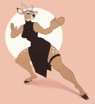  anthro antlers breasts cervine clothed clothing dress female fighting_stance horn looking_at_viewer mammal solo standing takiminada thick_thighs wide_hips 
