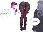  2girls absurdres ass bent_over black_footwear black_shorts boots commentary grey_hair high_heel_boots high_heels highres honkai:_star_rail honkai_(series) kafka_(honkai:_star_rail) long_hair multiple_girls pantyhose pantyhose_under_shorts purple_eyes purple_hair purple_pantyhose shorts simple_background smurtz stelle_(honkai:_star_rail) thigh_strap thighs trailblazer_(honkai:_star_rail) white_background 