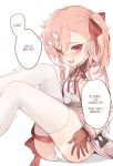  bangs blush buttons collared_shirt commentary_request girls_frontline gloves hair_between_eyes hair_braid hair_ribbon hand_on_own_ass hexagram highres jingo korean korean_commentary leg_ribbon long_hair long_sleeves neck_ribbon negev_(girls_frontline) open_mouth panties pantyshot pantyshot_(sitting) pink_hair red_eyes red_gloves ribbon shirt side_ponytail simple_background sitting skindentation skirt smile solo speech_bubble star_of_david tearing_up thighhighs thighs translated trembling underwear wavy_mouth white_background white_legwear 