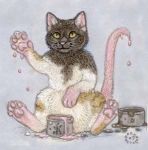  2007 ambiguous_gender black_fur cat chinese_text chinese_zodiac dark_natasha feline feral fur grey_background mammal paint pawpads pink_fur simple_background solo text white_fur year_of_the_rat yellow_eyes 