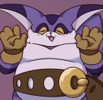 anthro belly belt big_belly big_the_cat clothing domestic_cat felid feline felis fur gloves handwear hi_res male mammal overweight purple_body purple_fur sega skylafp solo sonic_the_hedgehog_(series) striped_body striped_fur stripes yellow_eyes