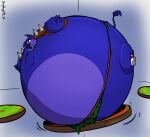 activision anthro blue_body blue_fur blueberry_inflation body_inflation bottomwear cheek_bulge chest_tuft claws clothed clothing crash_bandicoot_(series) dasyuromorph footwear fur gregthegoat immobile inflation lazygoatboi male mammal marsupial open_mouth shoes shoulder_guards sneakers solo spherical_inflation spikes tail tail_tuft teeth thylacine tiny_tiger topless torn_bottomwear torn_clothing tuft worried