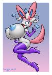 anthro areola big_breasts blue_areola blue_nipples boots breasts chameloshi clothing eeveelution female footwear generation_6_pokemon hi_res high_heeled_boots high_heels huge_breasts legwear looking_at_viewer navel nintendo nipples nude one_eye_closed pokemon pokemon_(species) solo sylveon thigh_boots thigh_highs wink