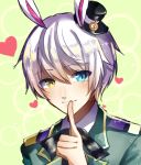  1boy alice_in_wonderland animal_ears blue_eyes bunny_ears cosplaying hat heterochromia looking_away male_focus r_(talesrunner) silver_hair simple_background talesrunner white_hair white_rabbit yellow_eyes 