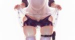  dress garter gotointhepark honkai_impact kallen_kaslana navel see_through shorts skirt_lift thighhighs waifu2x white zettai_ryouiki 