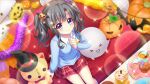  &gt;_&lt; 1girl black_hair blue_eyes blue_short breasts button_eyes buttons closed_mouth cookie couch cupcake dot_nose film_grain finger_to_own_chin food from_above game_cg ghost hair_ornament hair_scrunchie halloween indoors itsumura_yukari izumi_tsubasu jack-o&#039;-lantern jack-o&#039;-lantern_hair_ornament kindergarten_uniform lens_flare long_sleeves looking_at_viewer medium_hair name_tag non-web_source official_art on_couch plaid plaid_skirt purple_scrunchie re:stage! red_skirt scrunchie sidelocks sitting skirt small_breasts smile solo sparkle star_(symbol) star_hair_ornament stuffed_animal stuffed_cat stuffed_toy tinsel tray twintails watch_hat wooden_floor 