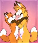 absurd_res anthro blep boop canid canine duo eyes_closed fox foxbrush_tailwag fur happy hi_res hug male male/male mammal nose_boop nose_to_nose nude orange_body orange_fur red_fox side_view simple_background skayo smile tongue tongue_out true_fox wolfsifi yellow_body yellow_fur
