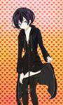  black_coat black_coat_(kingdom_hearts) black_hair black_legwear breasts cleavage closed_mouth collarbone commentary_request hood kingdom_hearts kingdom_hearts_358/2_days medium_hair organization_xiii pantyhose punine solo xion_(kingdom_hearts) 