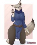 anthro breasts canid canine clothed clothing corsac_fox digital_media_(artwork) dreamworks female fox fur grey_body grey_fur hi_res kung_fu_panda looking_at_viewer lykan284 mammal simple_background smile solo tail thick_thighs true_fox wide_hips zhen_(kung_fu_panda)