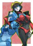  2girls armor autobot blue_eyes breasts chromia colored_skin helmet humanoid_robot medium_breasts multiple_girls no_humans panties red_lips red_panties robot robot_girl shoulder_armor the_transformers_(idw) transformers underwear windblade zoner 