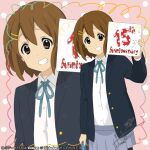  1girl anime_coloring anniversary artist_name blue_skirt brown_eyes brown_hair hair_ornament hairpin highres hirasawa_yui jel.iybombom k-on! non-web_source official_style school_uniform skirt zoom_layer 
