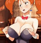  1girl animated bouncing_breasts bow bowtie breasts dragon_quest dragon_quest_viii earring huge_breasts jessica_albert nipples orange_eyes orange_hair solo tako_(artist) twintails 