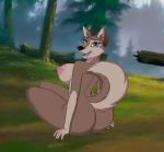  aleu anthro anthrofied balto_(film) big_butt blue_eyes breasts butt canine cocaine-leopard female forest happy mammal nude open_mouth outside rear_view side_boob sitting smile solo tree wolf 