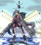  absurdly_long_hair ahoge alternate_costume artist_name blue_hair boots bow bowtie cross-laced_footwear crossed_arms depth_charge dress fairy_(kantai_collection) grey_hair hair_between_eyes happi headset japanese_clothes kakiiro_(takuya) kantai_collection kiyoshimo_(kantai_collection) lace-up_boots light long_hair low_twintails multicolored_hair open_mouth pantyhose purple_dress purple_eyes purple_legwear skilled_lookouts_(kantai_collection) smile twintails v-shaped_eyebrows very_long_hair 