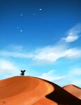 1boy 2014 aoi_(dizzy) cloud desert dog footprints iggy_(jojo) jojo_no_kimyou_na_bouken looking_up no_humans sand_dune sky solo star_(sky) stardust_crusaders translated 