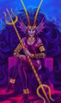  1girl black_bodysuit black_hair bodysuit breasts fins guttertongue head_fins her_imperious_condescension highres homestuck large_breasts long_hair polearm solo trident troll_(homestuck) very_long_hair weapon 