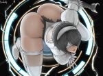  1girl 2b_(nier:automata) ass black_hair dark-skinned_female dark_skin erodrunky hairband lips mole mole_under_mouth nier:automata nier_(series) shiny_skin solo 