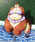 2024 anthro belly big_belly big_breasts breasts clothed clothing digital_media_(artwork) ellie_(xxsparcoxx) female fur hi_res huge_breasts mammal multicolored_body multicolored_fur navel obese obese_anthro obese_female overweight overweight_anthro overweight_female pool rodent sciurid sitting solo swimwear thick_thighs tree_squirrel two_tone_body two_tone_fur water xxsparcoxx