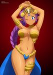  1girl blue_eyes breasts dark_skin female large_breasts long_hair pointy_ears purple_hair red_background revealing_clothes shantae_(character) shantae_(series) solo standing tagme zel-sama 