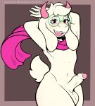 absurd_res alexander_lynx anthro balls blush bovid caprine deltarune eyewear femboy fluffy fluffy_tail genitals glasses goat hi_res horn male mammal monster nude penis pink_horn ralsei scarf solo tail thick_thighs thighs undertale_(series) wide_hips