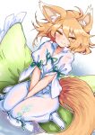  1girl absurdres animal_ears brown_eyes brown_hair carbohydrate_(asta4282) closed_mouth commentary_request fox_ears fox_girl fox_tail hair_between_eyes highres kudamaki_tsukasa looking_at_viewer medium_hair short_sleeves smile solo tail touhou v_arms 