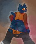 anthro anus blue_body blue_fur bodily_fluids bottomwear bottomwear_down catjam_(artist) clothed clothing felid feline female fur genitals hi_res looking_at_viewer looking_back mae_borowski mammal musk musk_clouds night_in_the_woods panties panties_down pants pants_down partially_clothed pussy solo sweat underwear underwear_down undressing