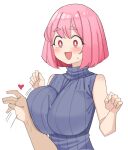  accidental_touch breasts highres large_breasts nekomatagi original pink_eyes pink_hair short_hair sleeveless surprised sweater turtleneck turtleneck_sweater white_background 