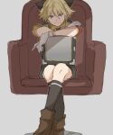  1boy animal_ears blonde_hair cat_boy cat_ears gloves hellsing schroedinger_(hellsing) short_hair sitting solo 