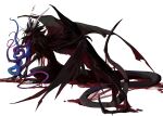  absurdres black_fur black_skin black_tail black_wings blood colored_skin deepsea9013 dragon_wings grey_horns highres horns long_tail long_tongue monster no_humans original solo tail tongue very_long_tongue white_background wings 