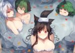  animal_ears autumn_leaves bangs bathing blush breast_envy breast_rest breasts brown_hair closed_eyes collarbone curly_hair eyebrows_visible_through_hair flat_chest from_above green_eyes green_hair hair_between_eyes hands_on_own_chest horn huge_breasts imaizumi_kagerou inubashiri_momiji kasodani_kyouko kasuka_(kusuki) komano_aun large_breasts long_hair looking mouth_submerged multiple_girls naked_towel nose_blush onsen red_eyes rock smile swept_bangs tail thick_eyebrows touhou towel towel_on_head water white_hair white_towel wolf_ears wolf_tail 