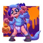  ambiguous_gender bucket clothing costume cuddlehooves diaper fish footwear halloween holidays inkling legwear marine nintendo open_mouth shark shoes socks solo splatoon standing teeth video_games young 