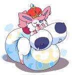  anthro big_breasts breasts clean_diaper crown diaper diaper_puff dummydoodles eeveelution female generation_6_pokemon headgear hi_res huge_breasts hyper hyper_breasts moon_(mrmoonmoo) nintendo one_eye_closed pokemon pokemon_(species) simple_background solo sylveon white_background wink 