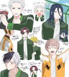  6+boys blonde_hair blue_hair closed_eyes earrings eied_0 eyepatch hayato_suou heterochromia highres jacket jewelry kiryuu_mitsuki multicolored_hair multiple_boys nirei_akihiko open_clothes open_jacket open_mouth pink_hair red_hair sakura_haruka_(wind_breaker) shirt shoes short_hair smile split-color_hair sugishita_kyoutarou umemiya_hajime white_hair white_shirt wind_breaker_(nii_satoru) 