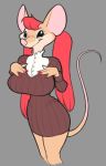  2018 4_fingers anthro big_breasts black_sclera breasts clothing colored_nails crackiepipe dress female grey_background hair long_hair mammal mouse pink_nose red_hair rodent simple_background smile solo standing 