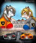 2014 anthro blonde_hair blue_eyes breasts brown_hair canid canine canis car digital_media_(artwork) duo electronic_arts english_text female fox fur grey_body grey_fur hair lamborghini_aventador lamborghini_reventon license_plate mammal michelle_(xxsparcoxx) multicolored_body multicolored_fur need_for_speed race_car racing_suit road sophia_(xxsparcoxx) text two_tone_body two_tone_fur vehicle white_body white_fur wolf xxsparcoxx