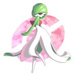  absurdres bob_cut colored_skin dress gardevoir green_hair hair_over_one_eye highres just_dreamo looking_at_viewer multicolored_skin pink_eyes poke_ball_symbol pokemon pokemon_(creature) sparkle two-tone_skin white_dress white_skin 