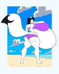 2024 absurd_res anthro arctic_fox beach belly big_belly big_breasts big_butt bikini black_hair blue_eyes breasts butt canid canine clothing cloud digital_media_(artwork) female fox fur hair hi_res huge_belly huge_breasts hyper hyper_belly hyper_breasts hyper_pregnancy mammal nicole_(satsumalord) nikonthebored pregnant sand seaside sky solo swimwear thick_thighs true_fox water white_body white_fur