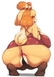  absurd_res animal_crossing anthro anus big_breasts blush boingfarm breasts butt camel_toe canid canine canis clothed clothing domestic_dog female fur genitals hair hi_res isabelle_(animal_crossing) mammal nintendo panties shih_tzu simple_background smile solo thick_thighs toy_dog underwear white_background yellow_body yellow_fur 